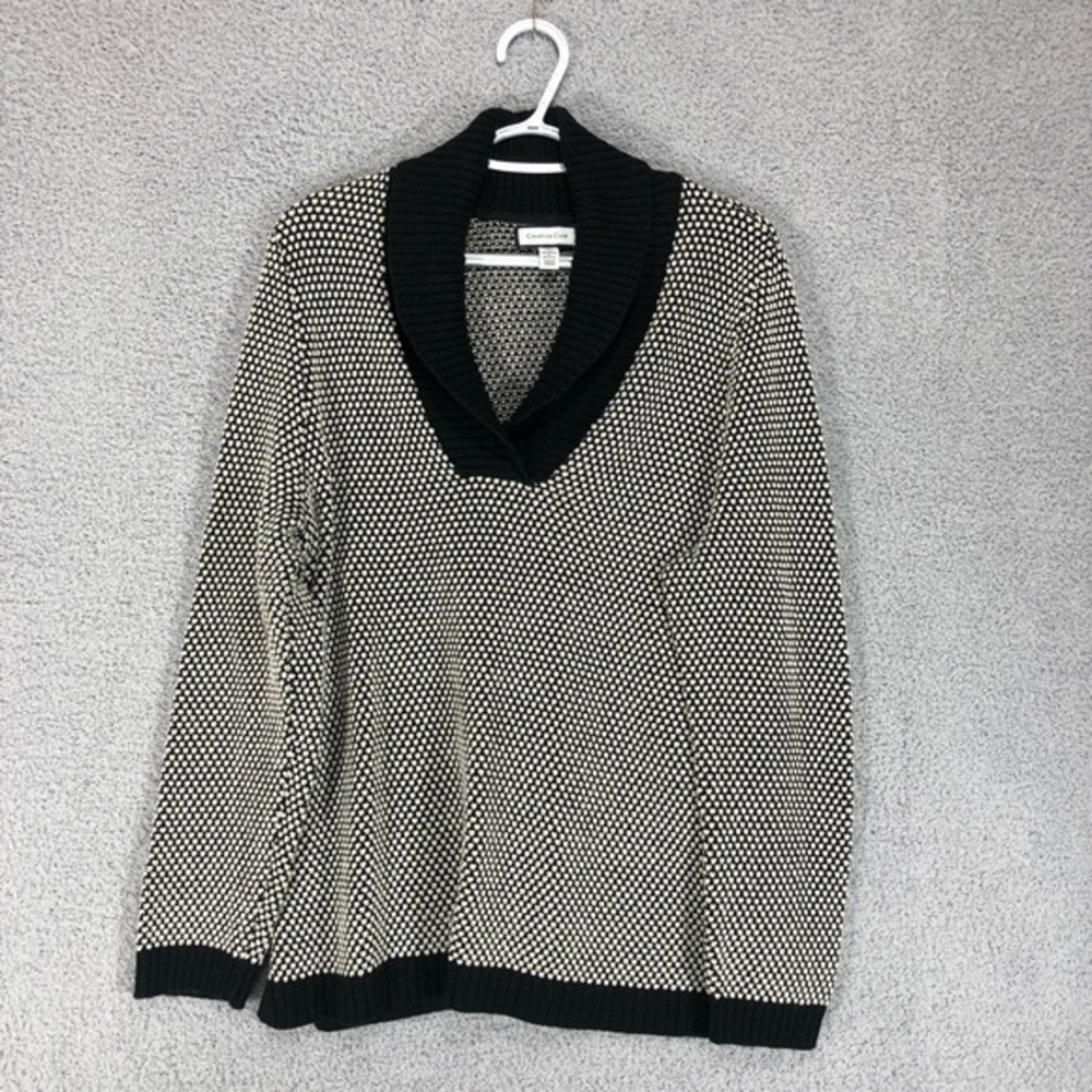 Charter Club Cowl‎ Neck Pullover Sweater Size XL Black White Textured